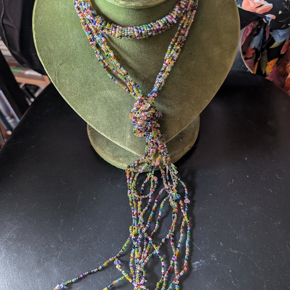 Multi beaded long tie wrap necklace - Picture 2 of 4